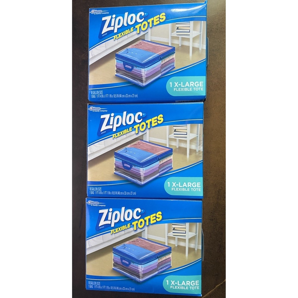 3x Ziploc XL Flexible STORAGE TOTE 10 Gallon EXTRA LARGE Heavy Duty zipper.